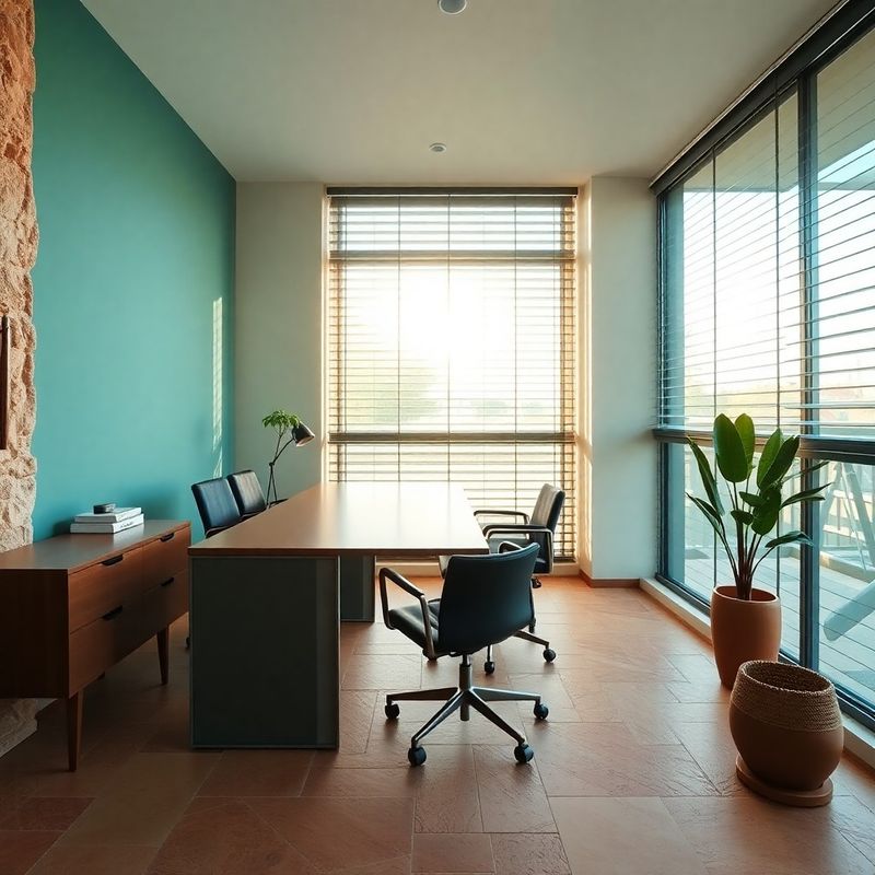 Moderni minimalistički uredski prostor s tirkiznim naglascima